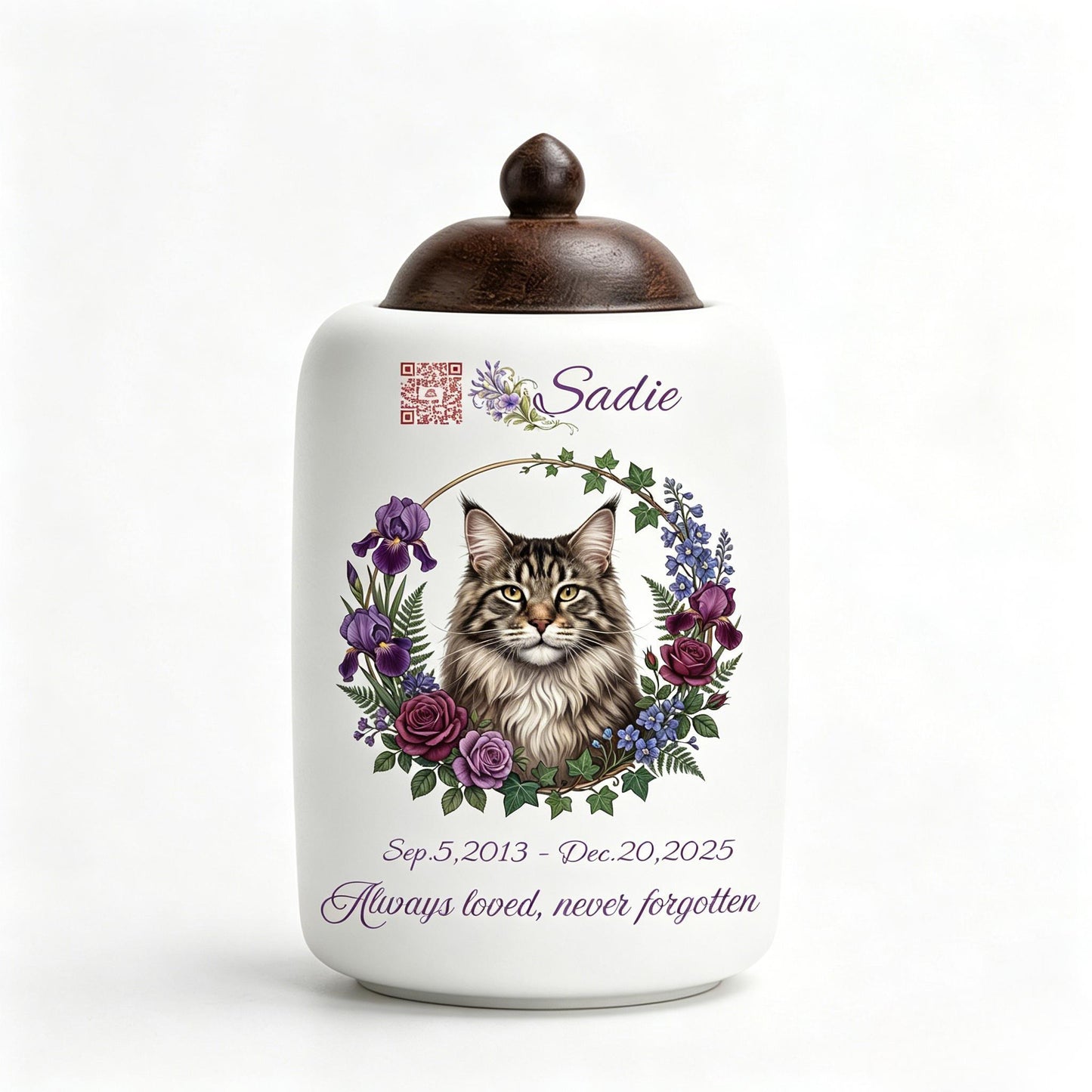Customized Ceramic Pet Urn: Watercolor Spirit Portrait & Digital Memory Space