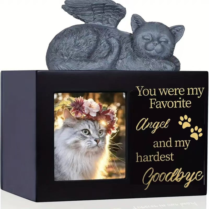 Pet Memorial Urn with Sleeping Angel - Solid Wood Cremation Box for Dog or Cat Ashes1