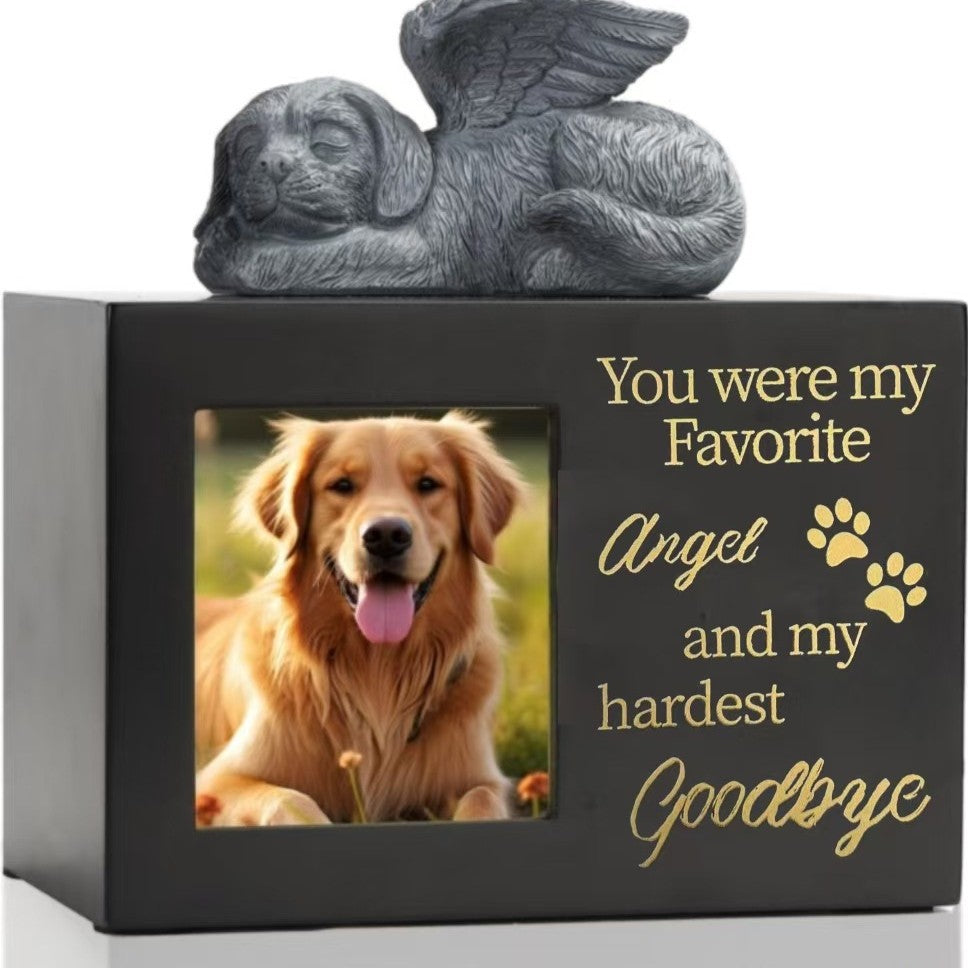 Pet Memorial Urn with Sleeping Angel - Solid Wood Cremation Box for Dog or Cat Ashes2