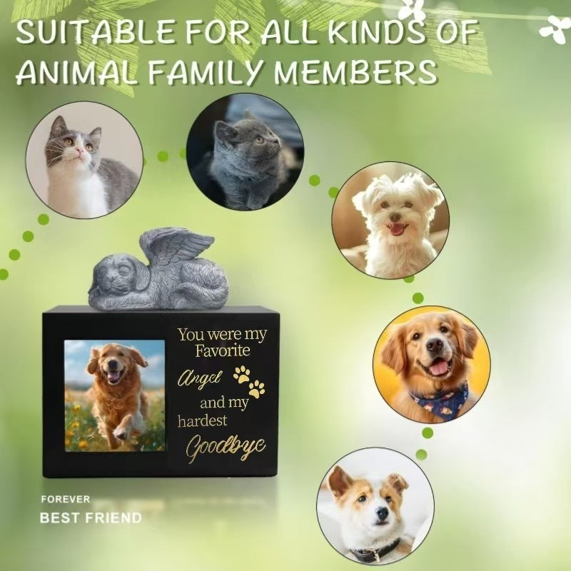 Pet Memorial Urn with Sleeping Angel - Solid Wood Cremation Box for Dog or Cat Ashes4