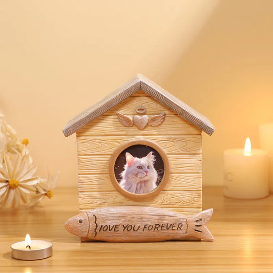 House Shaped Pet Memorial Urn | Personalized Photo Garden Pet Ashes Box