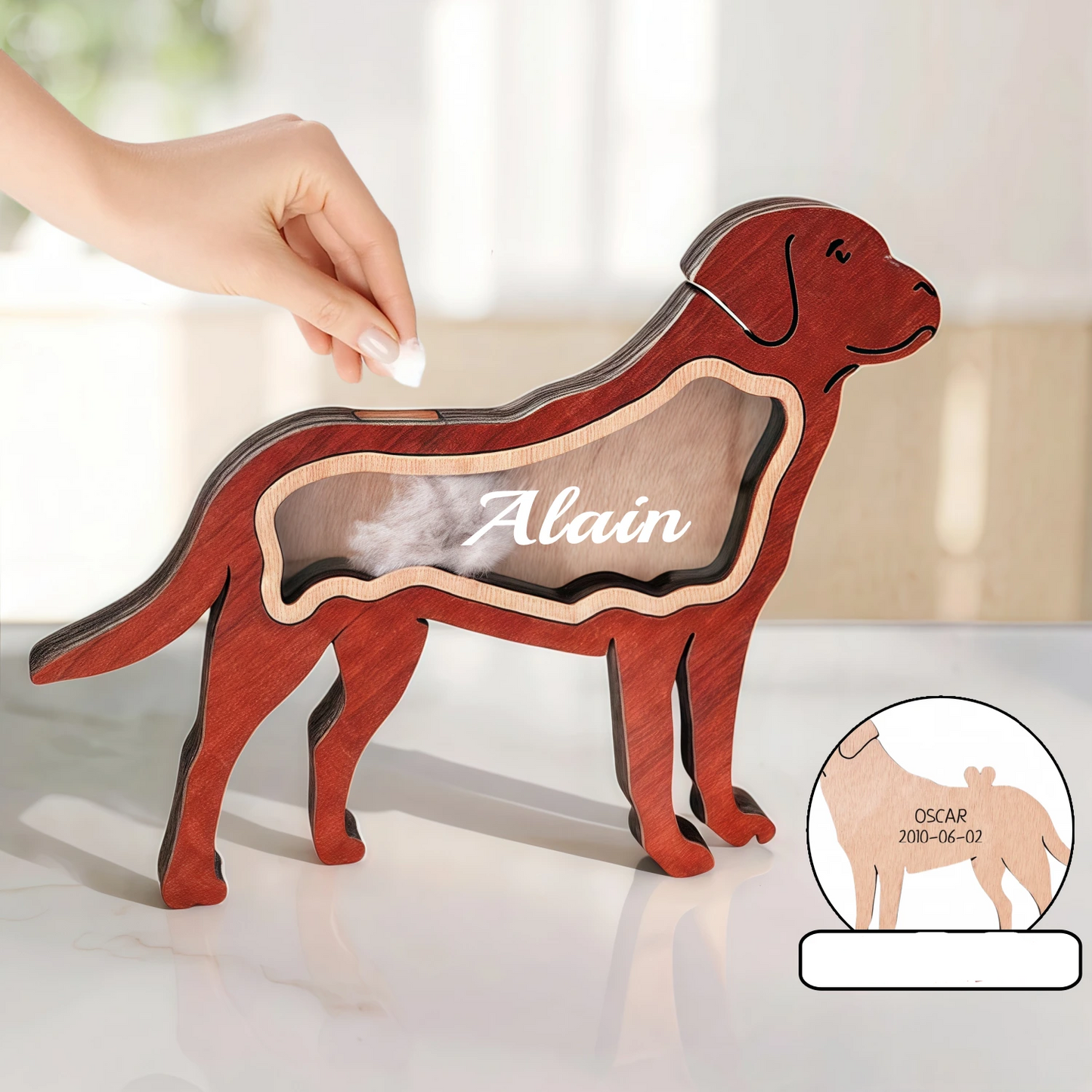 Dog Silhouette Wooden Fur Keepsake Box: Bespoke Memorial with Custom Engraving