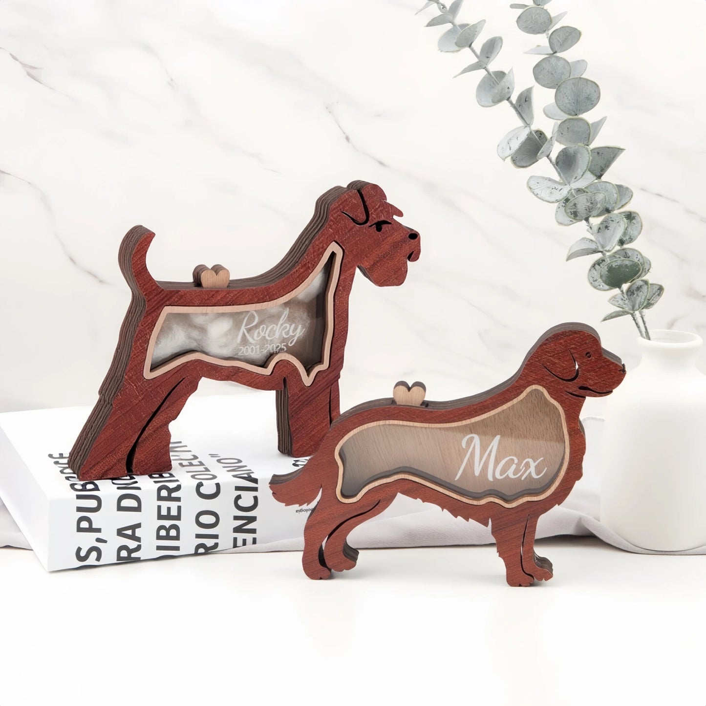 Dog Silhouette Wooden Fur Keepsake Box: Bespoke Memorial with Custom Engraving