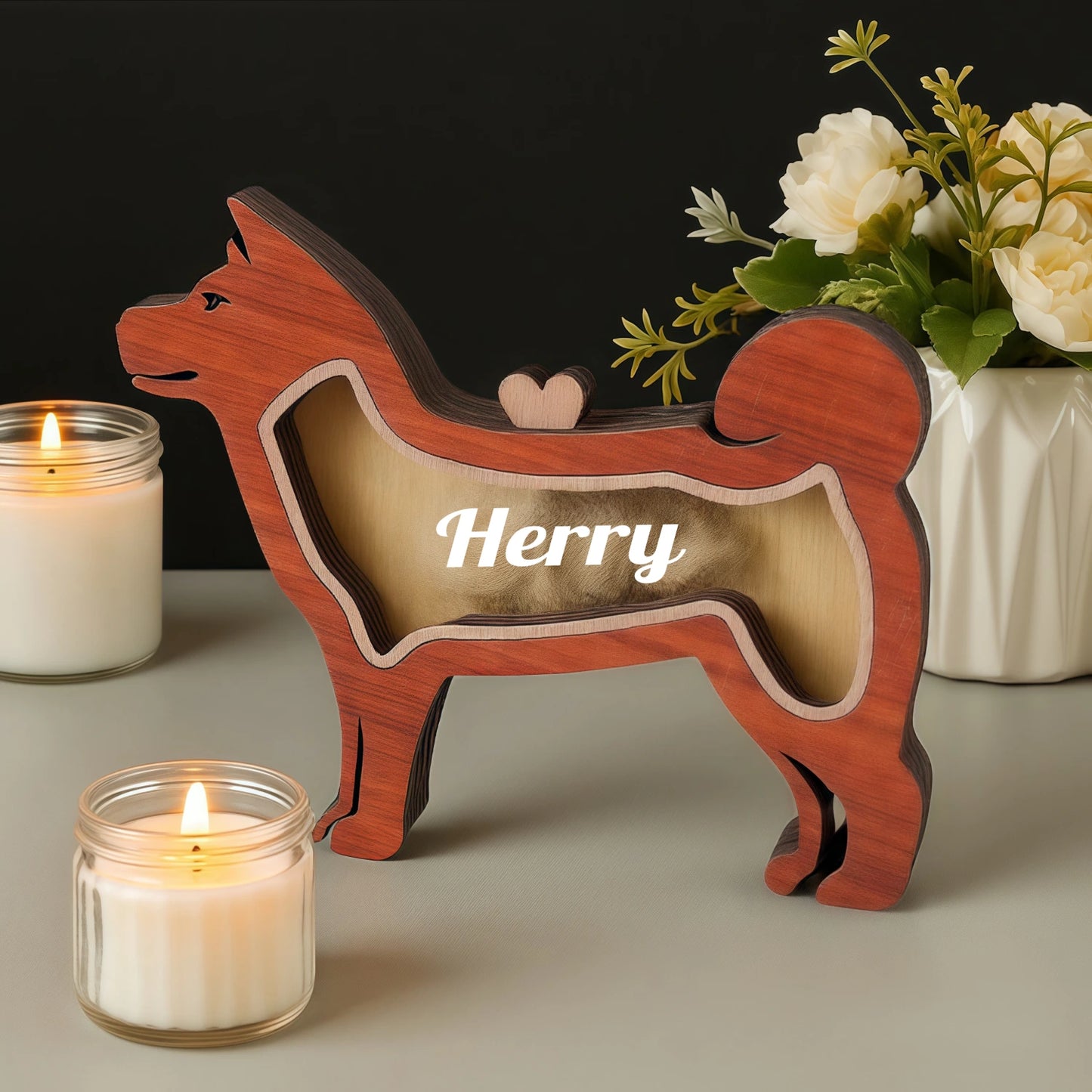Dog Silhouette Wooden Fur Keepsake Box: Bespoke Memorial with Custom Engraving
