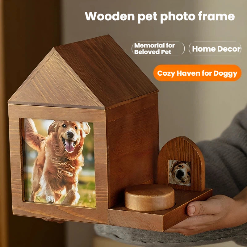 Eternal Home: Handcrafted Wooden House Pet Urn (Includes Free Photo Printing)
