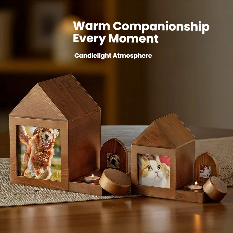 Eternal Home: Handcrafted Wooden House Pet Urn (Includes Free Photo Printing)