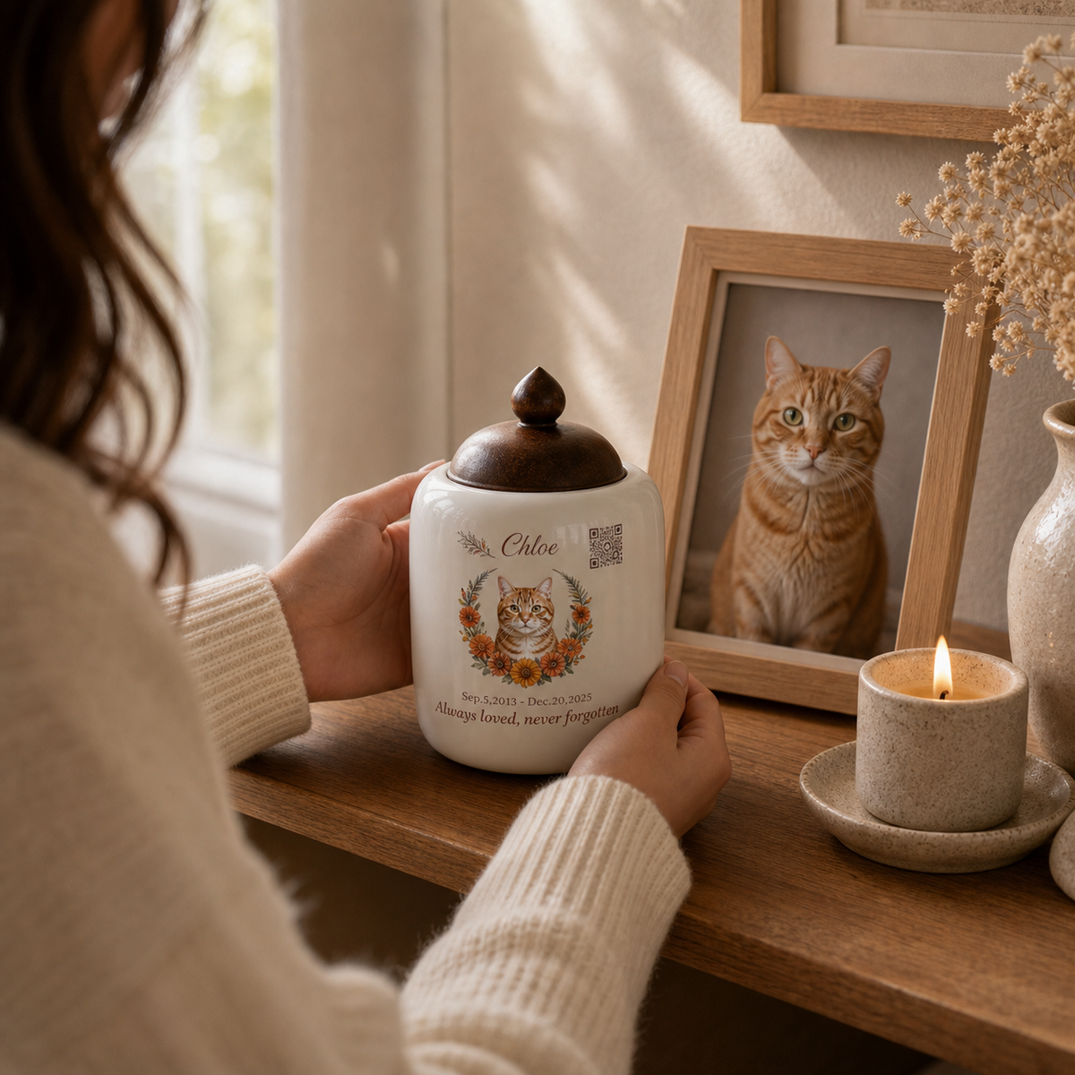 A soft pet memorial arrangement by Rainbow Haven
