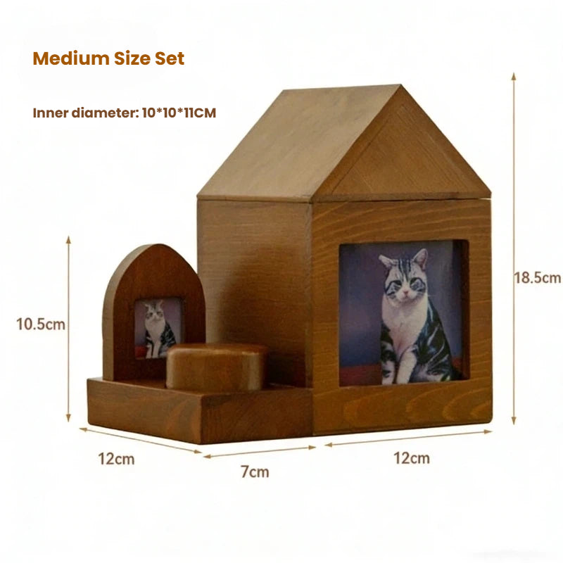 Eternal Home: Handcrafted Wooden House Pet Urn (Includes Free Photo Printing)