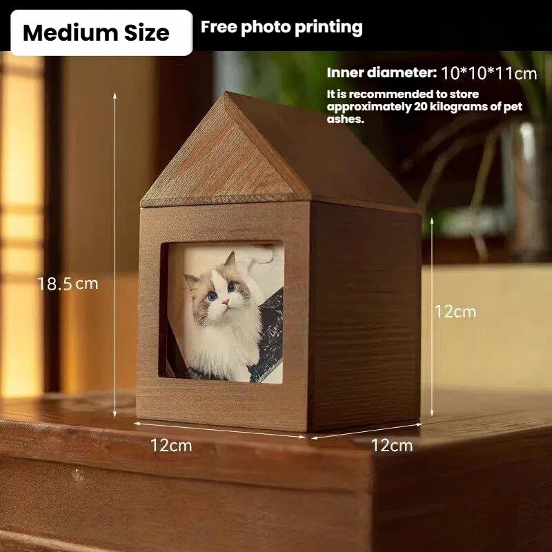 Eternal Home: Handcrafted Wooden House Pet Urn (Includes Free Photo Printing)