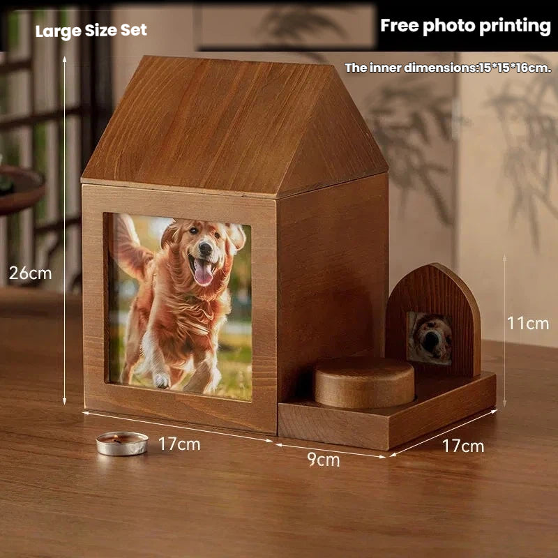 Eternal Home: Handcrafted Wooden House Pet Urn (Includes Free Photo Printing)