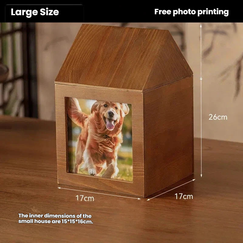 Eternal Home: Handcrafted Wooden House Pet Urn (Includes Free Photo Printing)