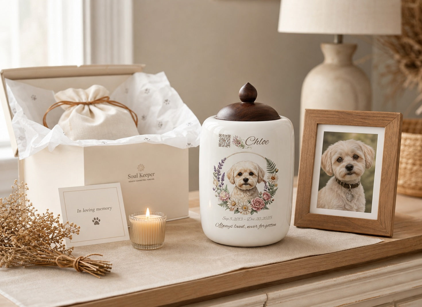 A warm pet memorial corner that could be given as a thoughtful sympathy gift