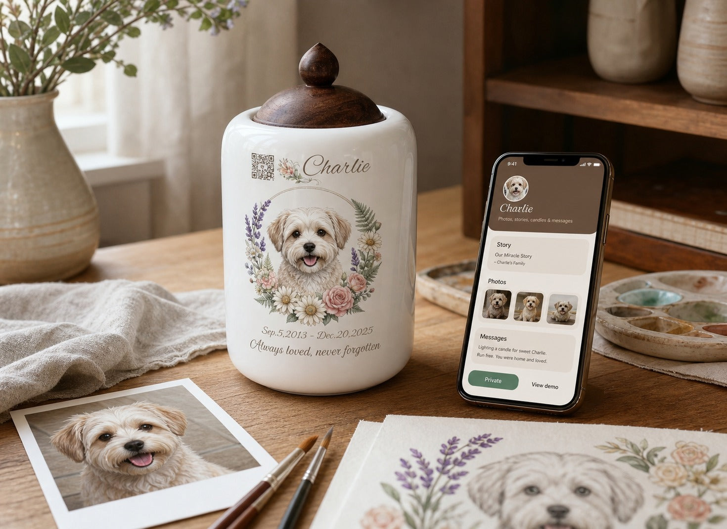 A custom pet portrait proofing and memorial production process